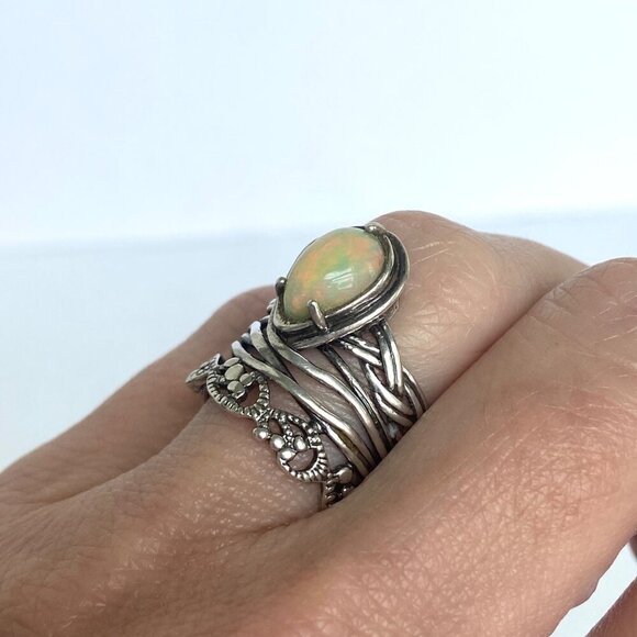Sterling Silver 925 PZ Modernist Israel Opal Teardrop Wide Band Ring Sz 5.75 - Picture 16 of 16